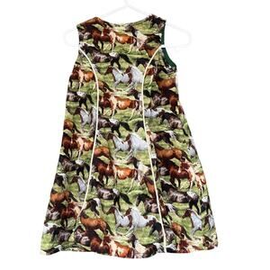Walkup Wear Dress Girls 4 Green Horses Print Sleeveless Snap Front Made USA